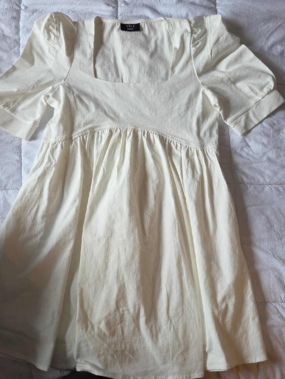 Vici Cream Square Neck Puff Sleeve Women's Lined Dress - Picture 1 of 2